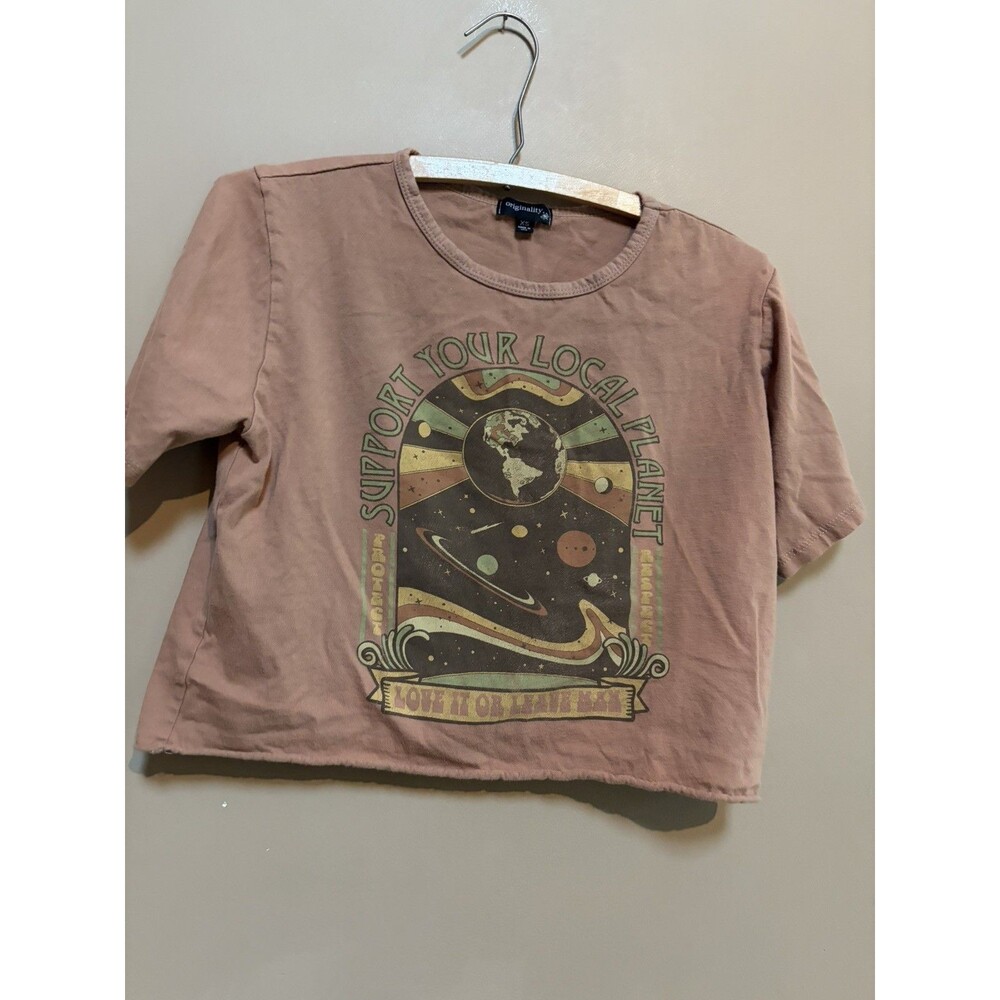 Altard State 100% Cotton XS Cropped Graphic Tee Support your local Planet Pink